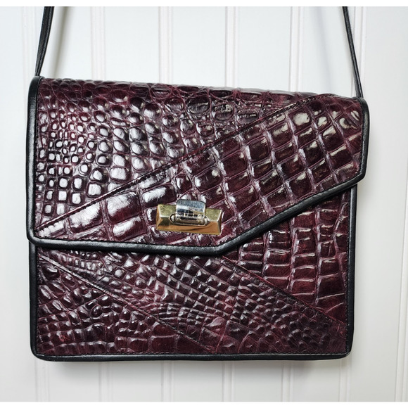 Vintage Womens Crocodile Purse Purple Merlot Crossbody Quiet Luxury - Picture 1 of 14